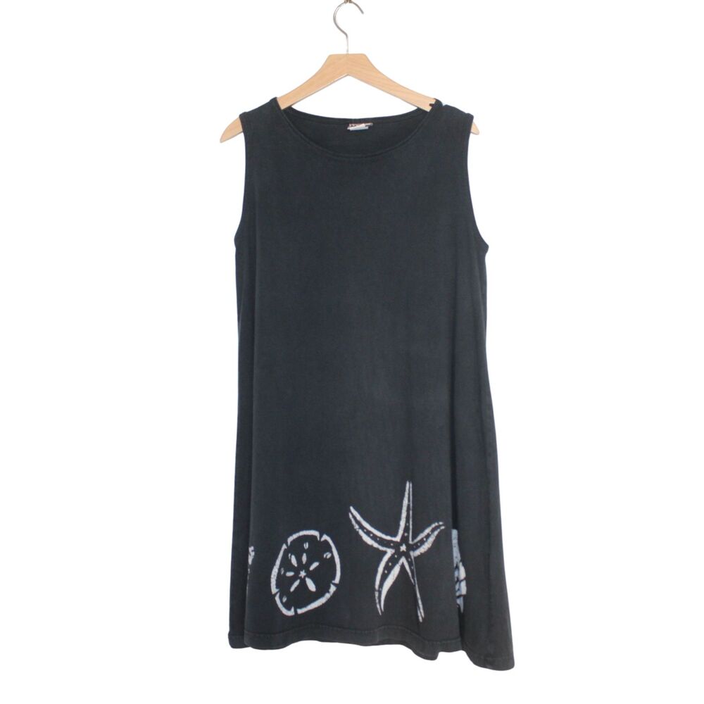 Vintage 90s Cotton Connection women's shift dress size M black seashell tank top